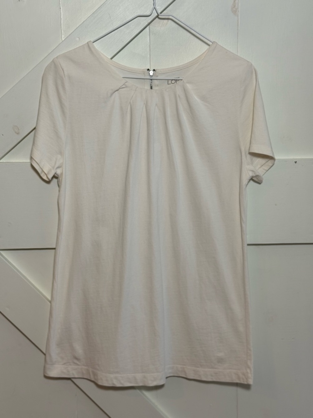 Ann Taylor LOFT Ivory Cream Cotton Pleated Short Sleeve Top Size L